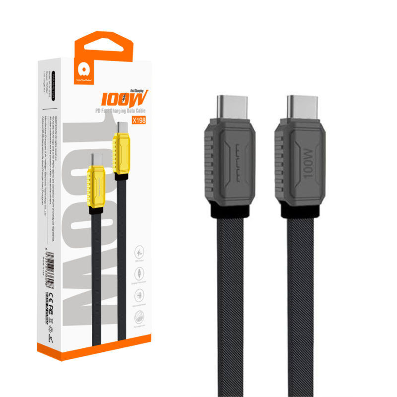 Câble USB-C / Type-C Nylon Tressé 100W Noir - X198 (WUW) — Accessoire · Smarty Paris 18e